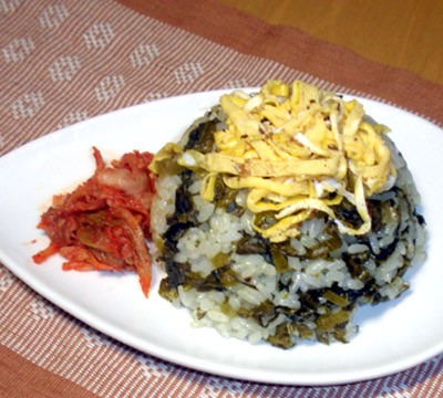 Mustard leaf pickle and rice